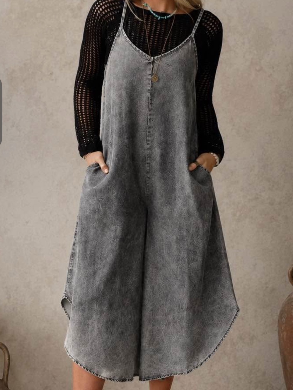Zenana Acid Wash Black Jumpsuit